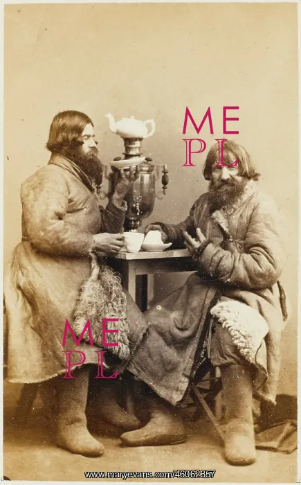 : Two Russian peasants drinking tea : Two Russian peasants drinking tea