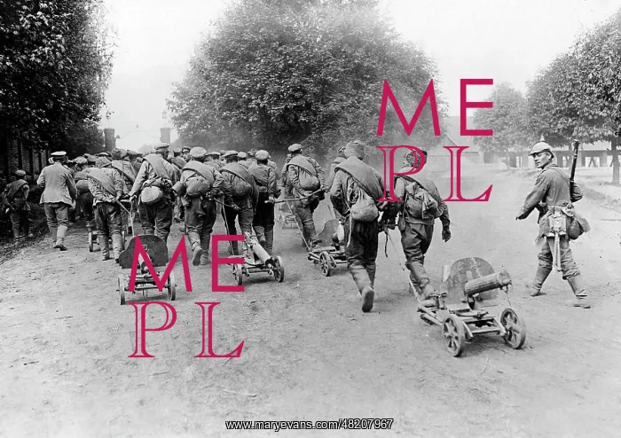 : Russian prisoners of war pull machine guns, 1915 : Russian prisoners of war pull machine guns, 1915