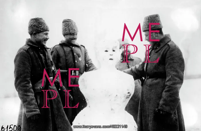 : Russian soldiers with a snowman : Russian soldiers with a snowman