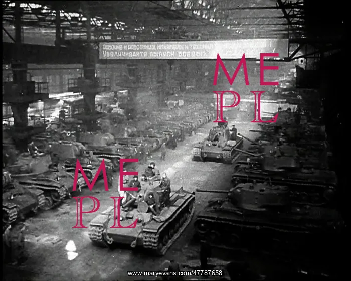 : Russian Tanks Being Driven Out of a Factory : Russian Tanks Being Driven Out of a Factory