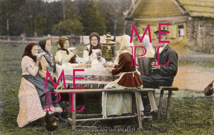 : Russian Villagers drinking tea : Russian Villagers drinking tea