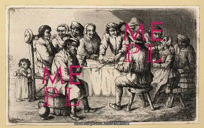  : Rustic banquet scene with large group at a table