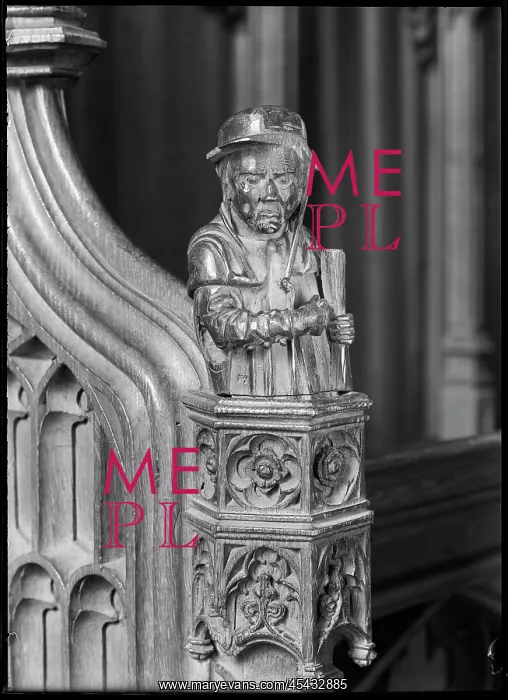 : Rustic figure on a bench end - cathedral's Lady chapel : Rustic figure on a bench end - cathedral's Lady chapel