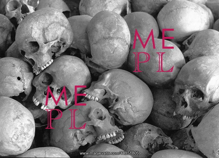 : Rwanda, Kigali, 2002: Sculls and bones of those killed : Rwanda, Kigali, 2002: Sculls and bones of those killed