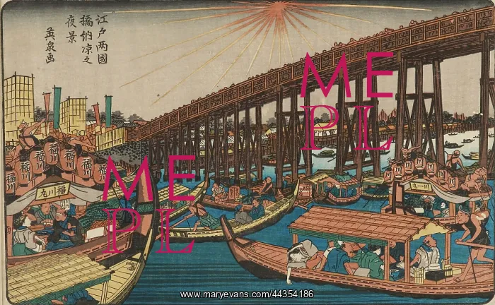 : Ryogoku Bridge, boats & fireworks : Ryogoku Bridge, boats & fireworks