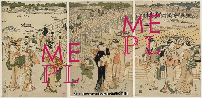: Ryogoku bridge with figures in the foreground : Ryogoku bridge with figures in the foreground