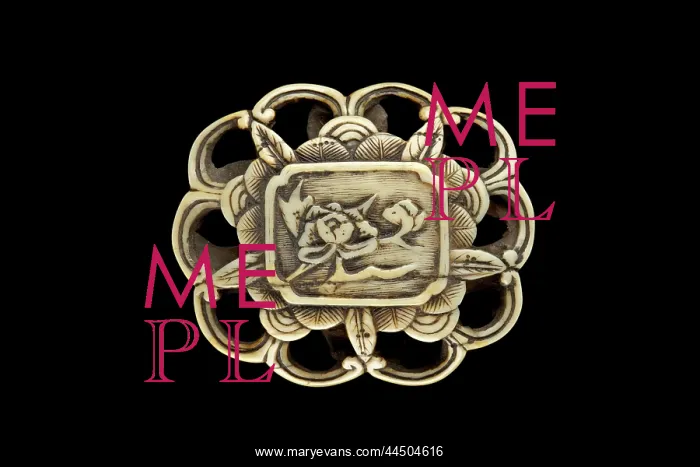 : Ryusa-style netsuke with central panel - a flowering peony : Ryusa-style netsuke with central panel - a flowering peony