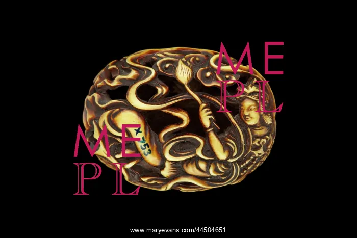 : Ryusa-style netsuke - two tennin, one holding a lotus : Ryusa-style netsuke - two tennin, one holding a lotus