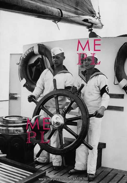 : SA Marine men at the helm of the sail training ship Duh : SA Marine men at the helm of the sail training ship Duh