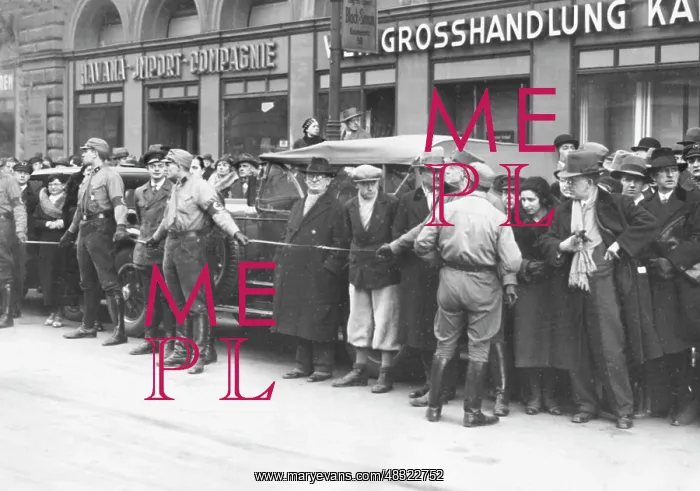 : SA men block a road, circa 1920s : SA men block a road, circa 1920s