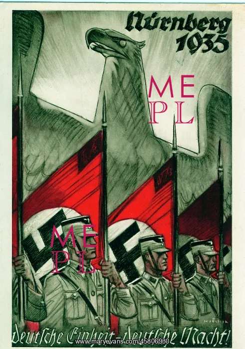 : SA men holding Nazi flags. Eagle symbol. Party Day 1935 : SA men holding Nazi flags. Eagle symbol. Party Day 1935