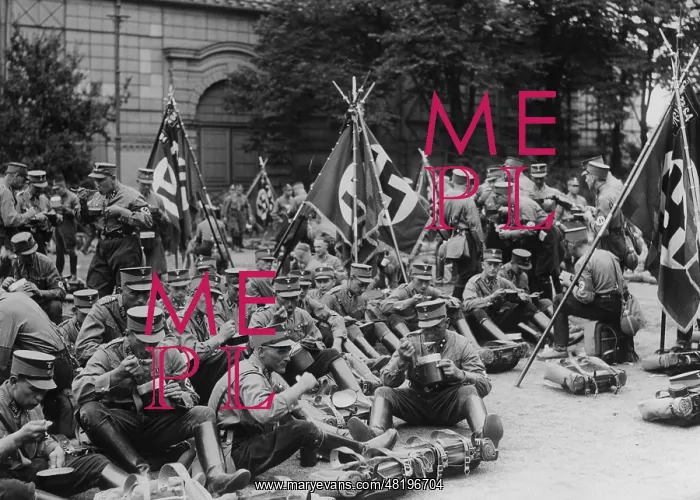 : SA men during a parade break in Nuremberg, 1933 : SA men during a parade break in Nuremberg, 1933