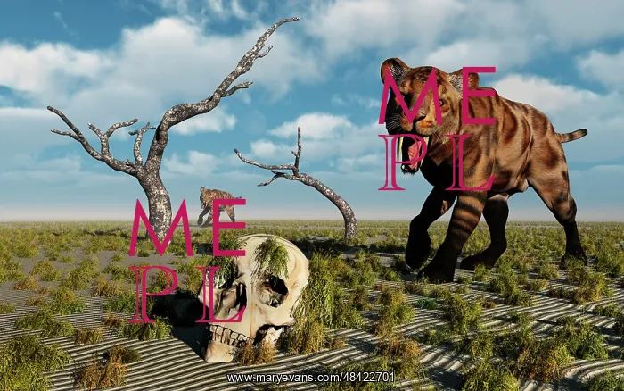 : A Sabre Tooth Tiger discovers a humanoid skull : A Sabre Tooth Tiger discovers a humanoid skull