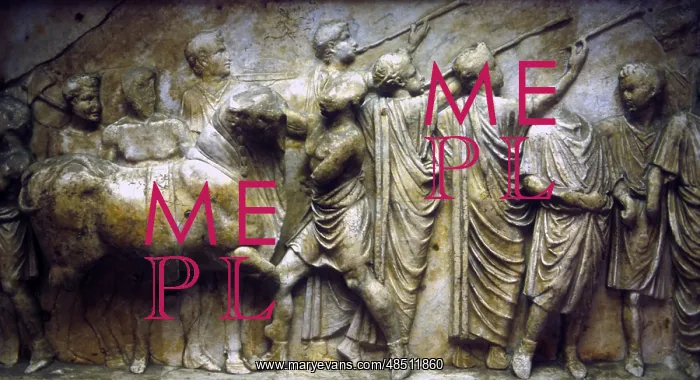 : Sacrificial procession of a bull. Bull preceded : Sacrificial procession of a bull. Bull preceded