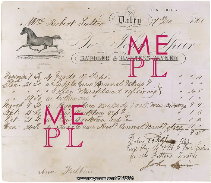 : BILL FROM SADDLER / 1861 : BILL FROM SADDLER / 1861