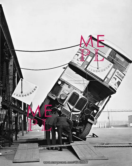 : Safety test for a London double-decker bus, 1933 : Safety test for a London double-decker bus, 1933