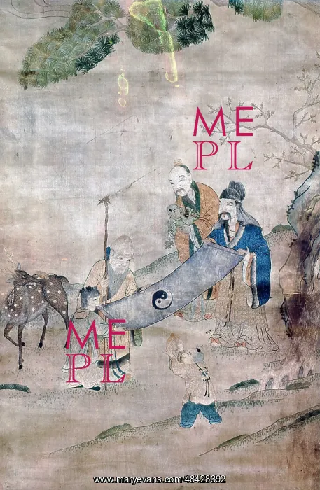 : Three sages of T'ai Chi surrounded by symbols : Three sages of T'ai Chi surrounded by symbols