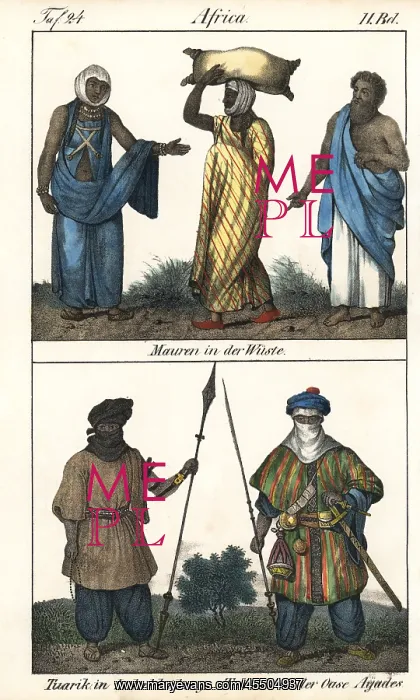 : Saharan costumes: Moors in the desert, and : Saharan costumes: Moors in the desert, and