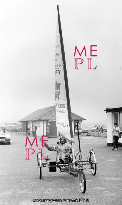 : Sail tricycle arriving at Land's End, Cornwall : Sail tricycle arriving at Land's End, Cornwall