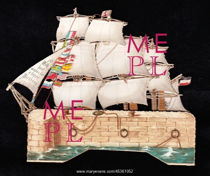  : Sailing ship at the quayside on a birthday card