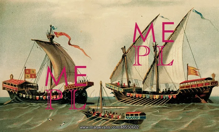 : Sailing vessels. History. 16th century. Engraving colored. L : Sailing vessels. History. 16th century. Engraving colored. L