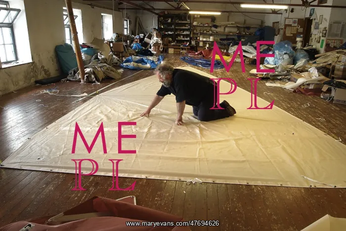 : Sailmaker William Leitch, in his sail loft in Loch Tarbert : Sailmaker William Leitch, in his sail loft in Loch Tarbert