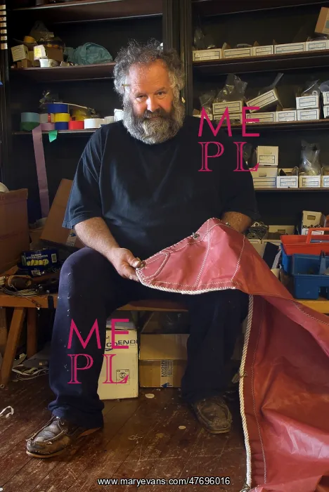 : Sailmaker William Leitch, in his sail loft in Loch Tarbert : Sailmaker William Leitch, in his sail loft in Loch Tarbert