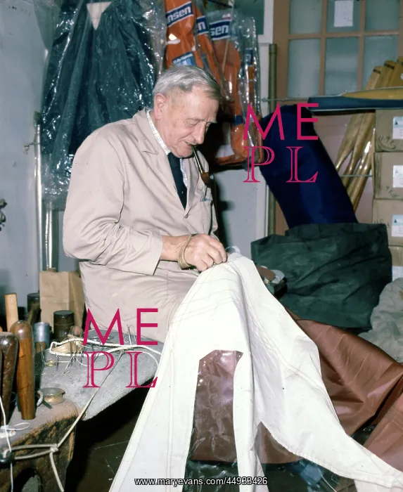 : Sailmaker at work, Penzance, Cornwall : Sailmaker at work, Penzance, Cornwall