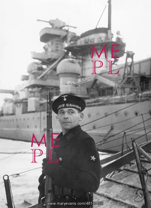 : Sailor in Front of the Battleship Scharnhorst, 1939 : Sailor in Front of the Battleship Scharnhorst, 1939