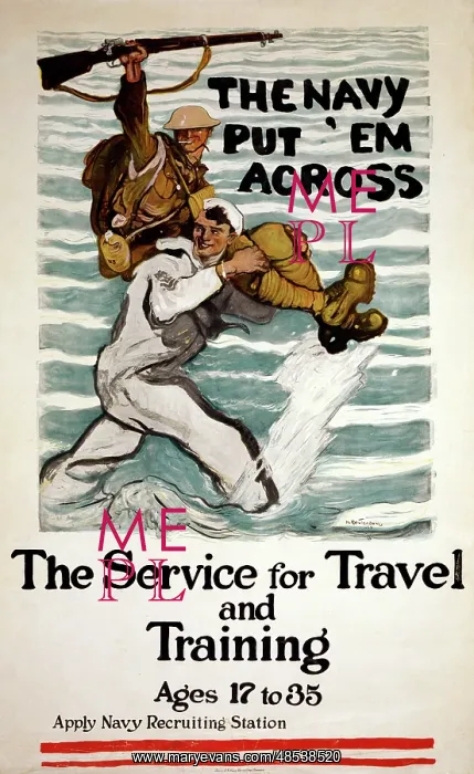 : Sailor wading as he carries a soldier on his shoulder : Sailor wading as he carries a soldier on his shoulder