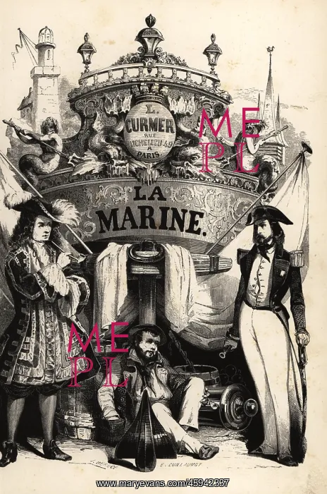: Sailors in front of a decorated ship's stern : Sailors in front of a decorated ship's stern