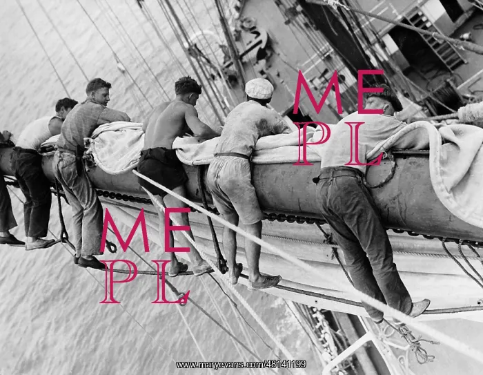  : Sailors in the rigging of a schooner, 1930