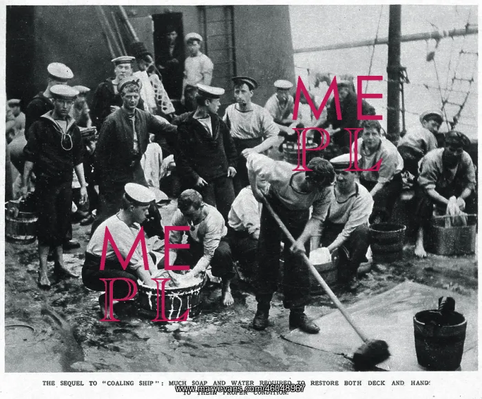 : Sailors swab the decks after refuelling their ship : Sailors swab the decks after refuelling their ship