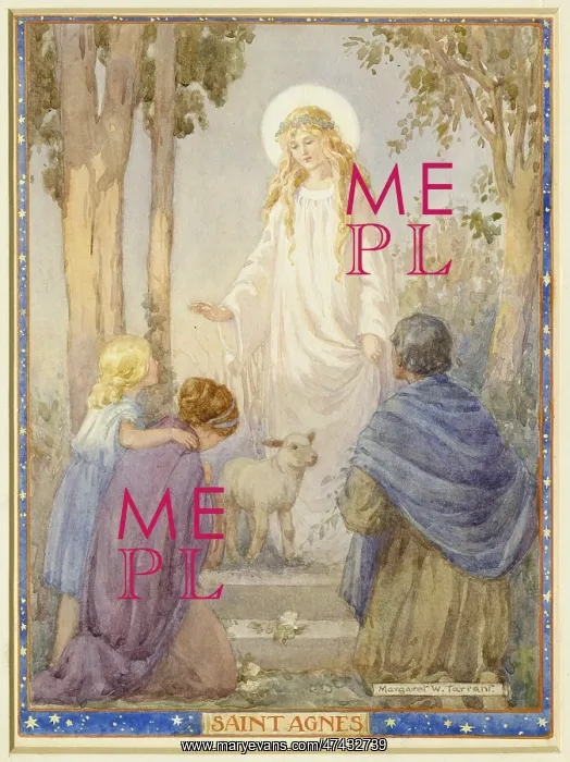 : Saint Agnes blessing a family : Saint Agnes blessing a family