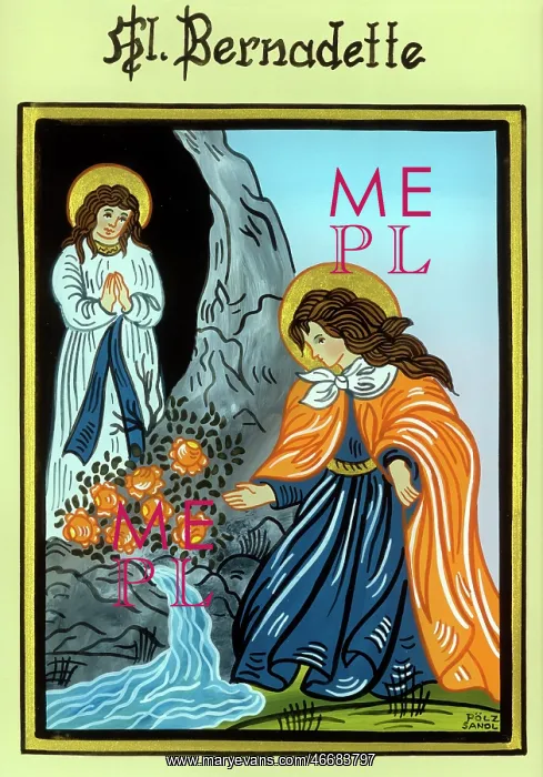 : Saint Bernadette Soubrious in front of the grotto of Lourdes : Saint Bernadette Soubrious in front of the grotto of Lourdes
