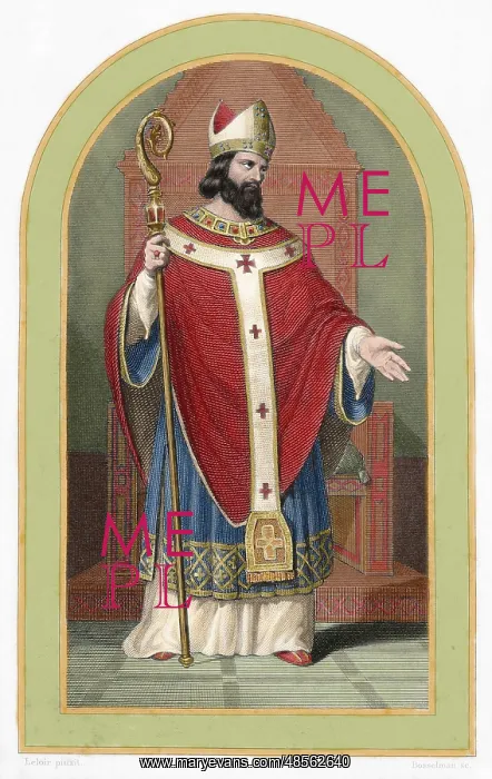 : Saint Denis of Paris. 3rd century AD. Engraving. Colored : Saint Denis of Paris. 3rd century AD. Engraving. Colored