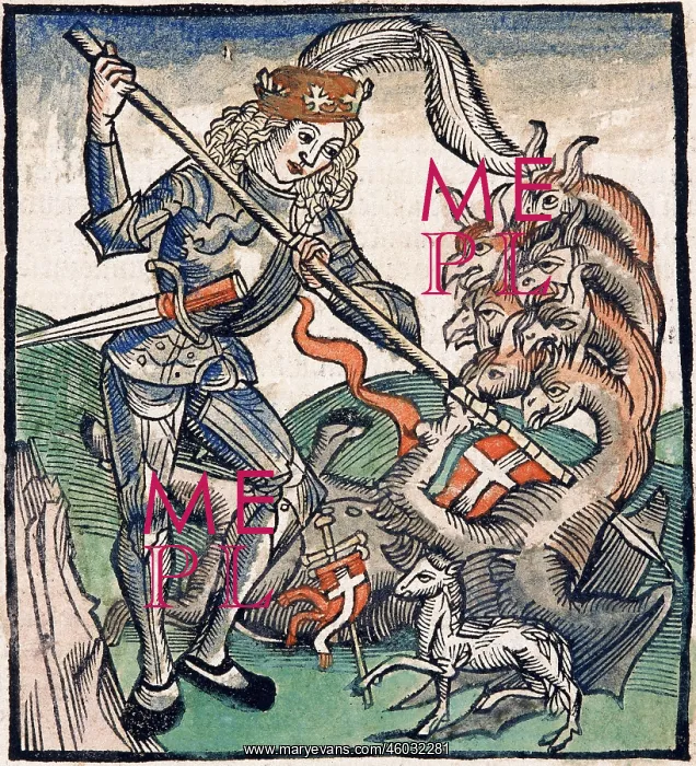 : Saint fighting against a seven-headed dragon : Saint fighting against a seven-headed dragon