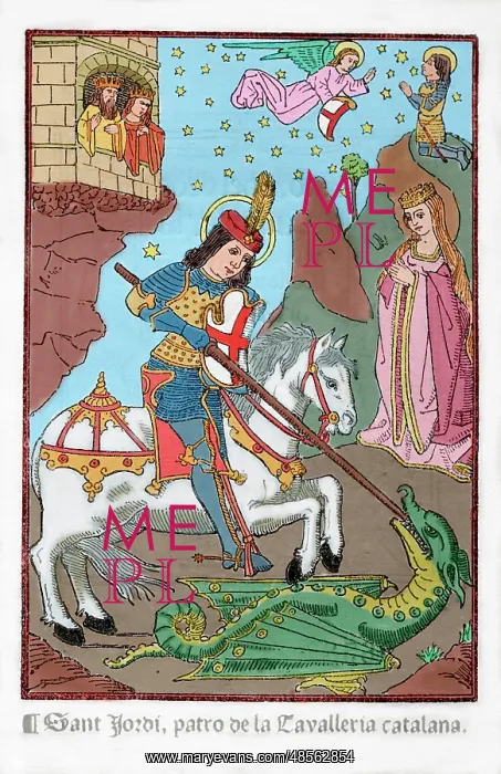 : Saint George fighting the dragon. Engraving. 15th century. C : Saint George fighting the dragon. Engraving. 15th century. C