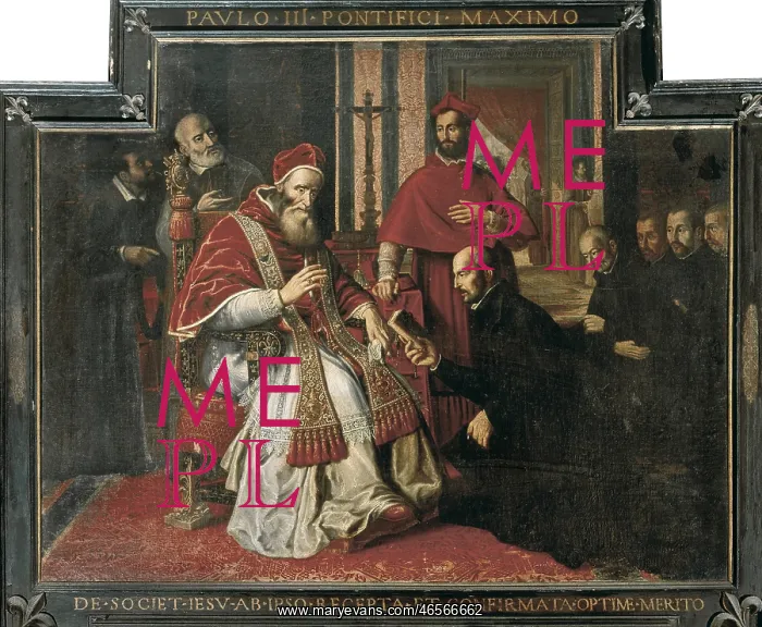 : Saint Ignacius of Loyola (kneeling) presenting : Saint Ignacius of Loyola (kneeling) presenting