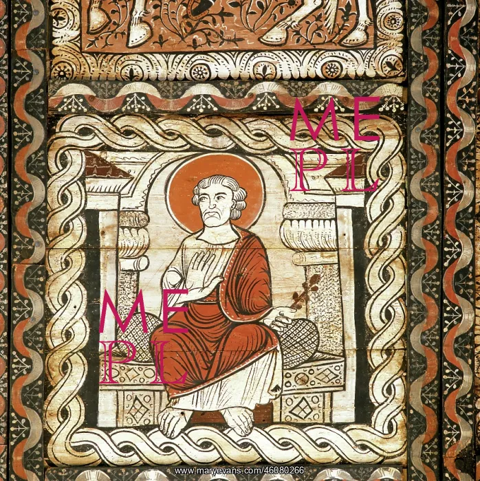 : Saint Joseph, painted coffered ceiling : Saint Joseph, painted coffered ceiling