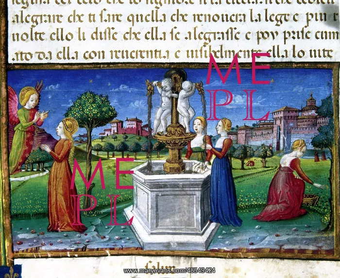 : Saint Raphael the Archangel visits to Mary. Codex of Predis : Saint Raphael the Archangel visits to Mary. Codex of Predis