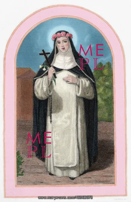 : Saint Rose of Lime (1586-1617). Colored engraving : Saint Rose of Lime (1586-1617). Colored engraving