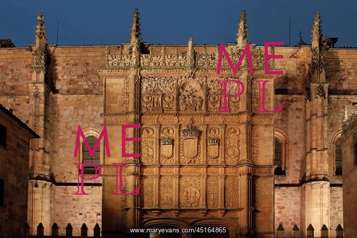 : Salamanca. Low angle view of Patio de Escuelas : Salamanca. Low angle view of Patio de Escuelas