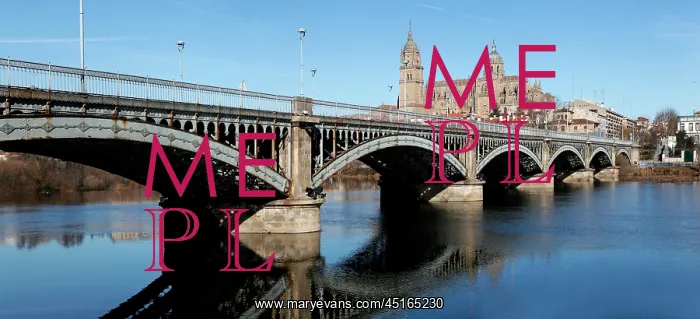 : Salamanca. Panoramic view of Enrique Estevan Bridge across the River Tormes : Salamanca. Panoramic view of Enrique Estevan Bridge across the River Tormes