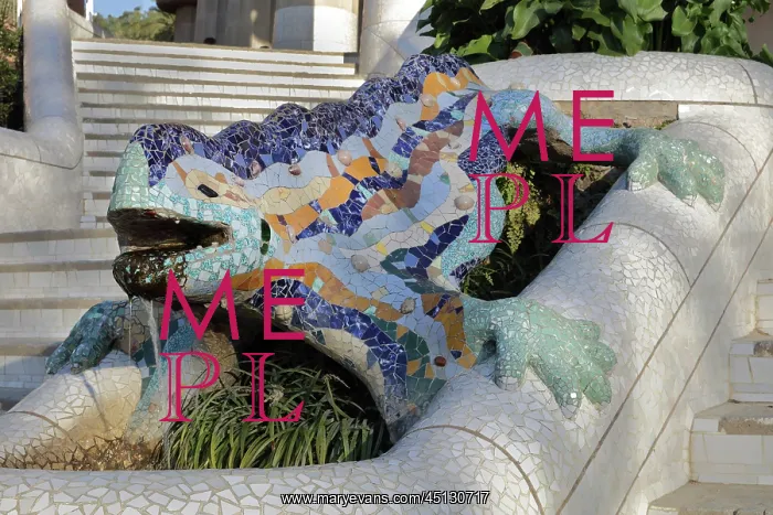 : Salamander fountain, Park Guell, Barcelona, Catalonia, Spain : Salamander fountain, Park Guell, Barcelona, Catalonia, Spain