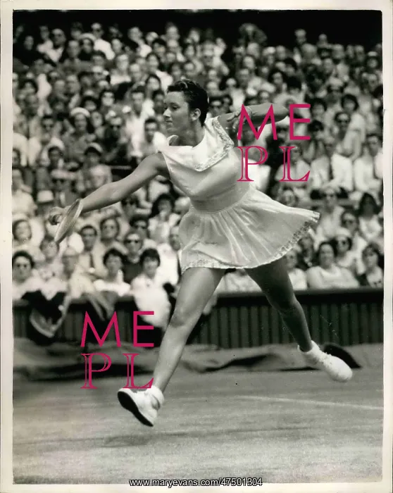 : Sally Moore in tennis match at Wimbledon : Sally Moore in tennis match at Wimbledon