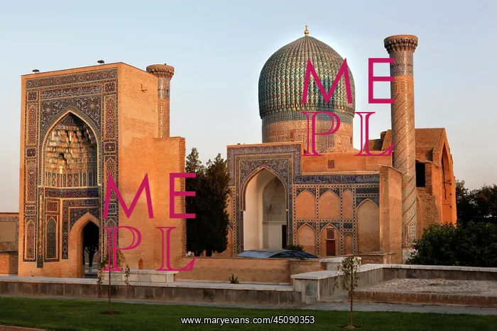 : Samarkand. General view of monumental arch and Gur-Emir Mausoleum : Samarkand. General view of monumental arch and Gur-Emir Mausoleum