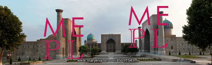 : Samarkand. Panoramic view of Registan Square, showing the Sher-Dor, 1619-36, : Samarkand. Panoramic view of Registan Square, showing the Sher-Dor, 1619-36,
