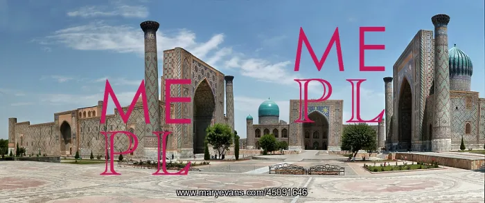 : Samarkand. Panoramic view of Registan Square, showing the Sher-Dor, 1619-36, : Samarkand. Panoramic view of Registan Square, showing the Sher-Dor, 1619-36,