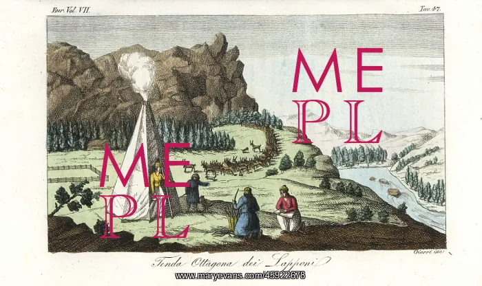 : Sami people (Lapps) in an octagonal tent with : Sami people (Lapps) in an octagonal tent with